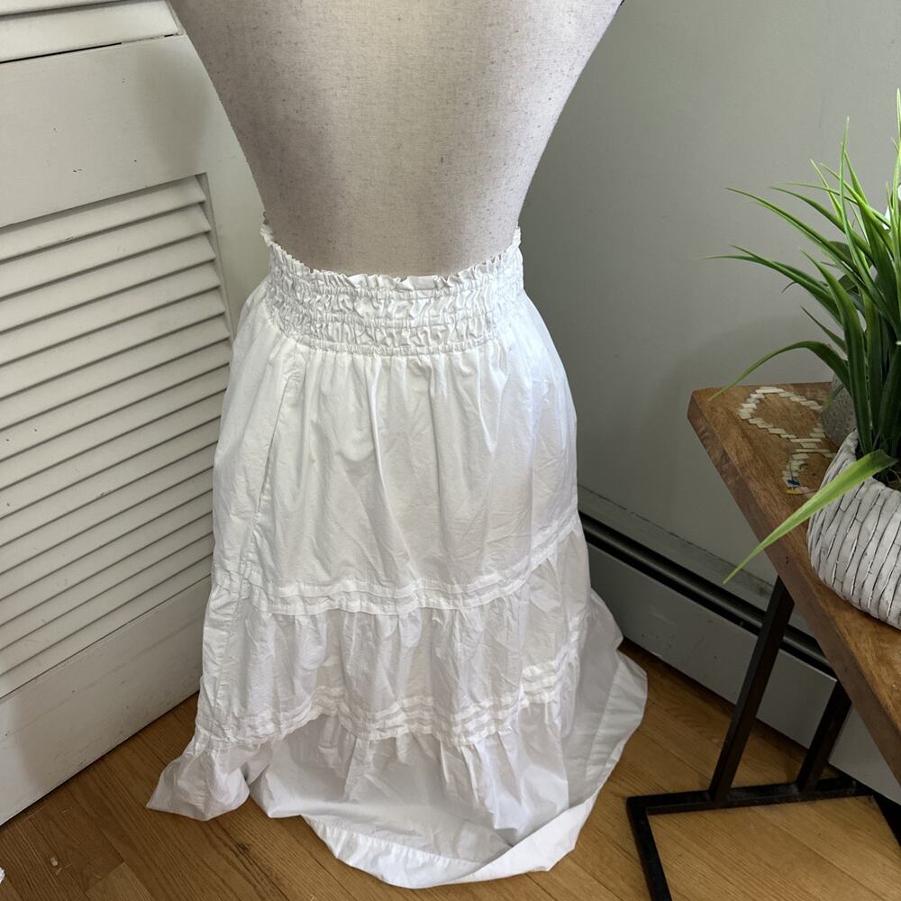 Quince Skirt Womens Medium White Organic Cotton Poplin Tiered Maxi Cottage Boho - Picture 3 of 8